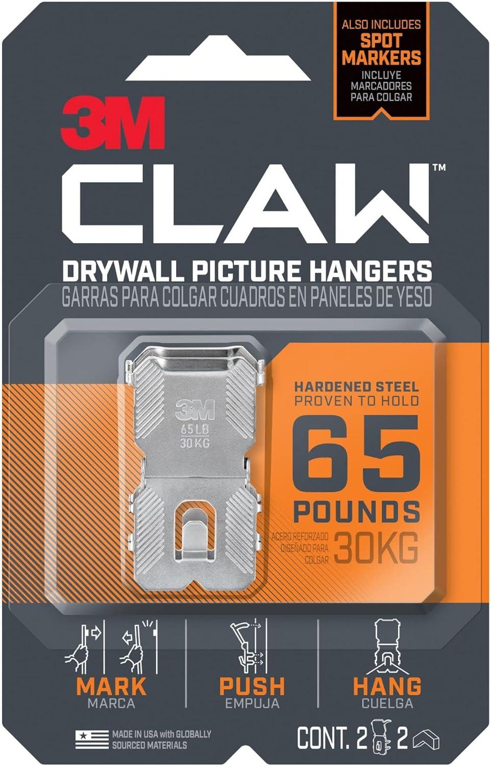 3M Claw Drywall Picture Hanger 65lb with Temporary Spot Marker + 2 hangers and 2 markers: Mirror & Picture Hanging Kit
