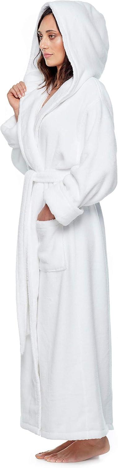 Women's Cotton Hooded Full Length Turkish Bathrobe White X-Large