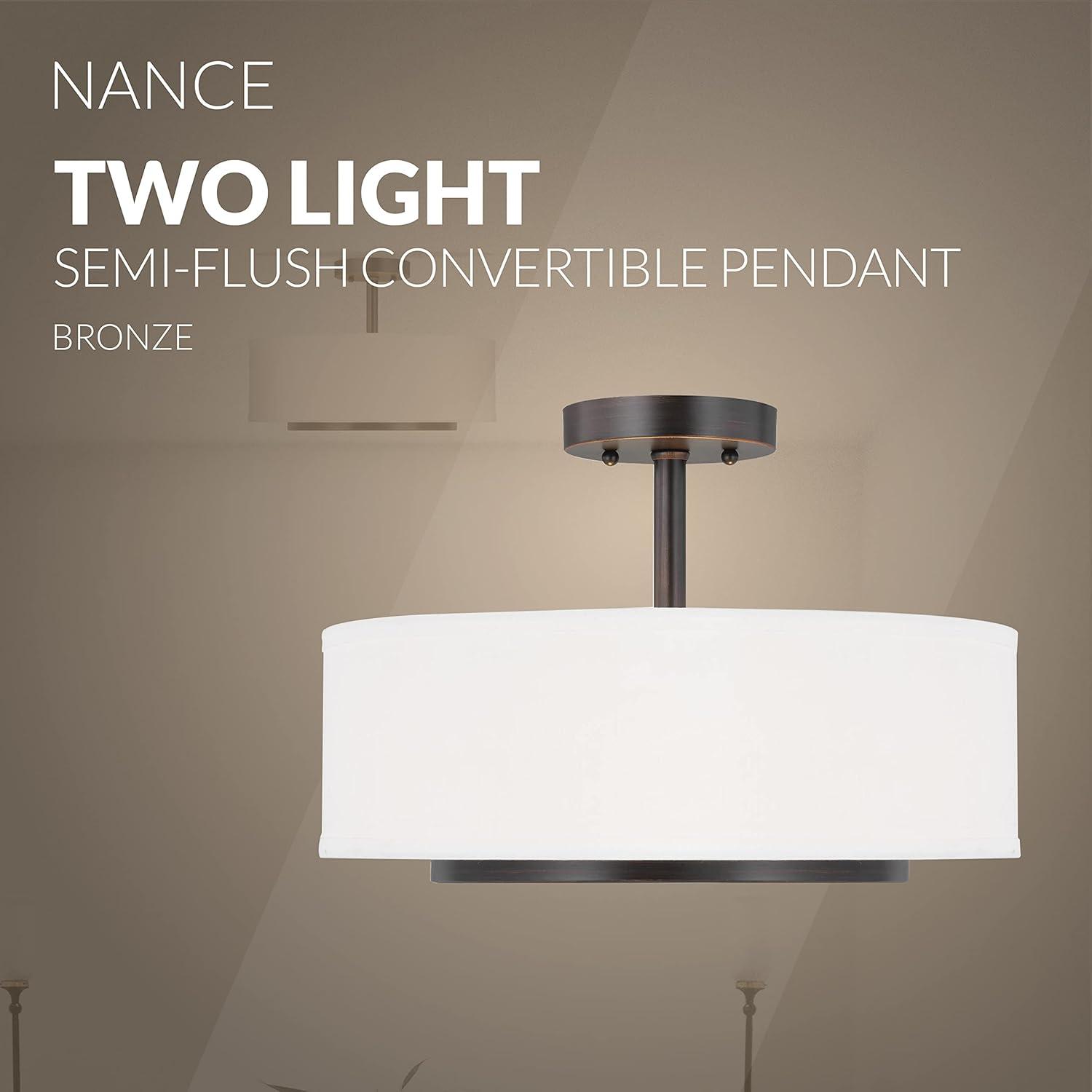 Nance Bronze 2-Light Semi-Flush Convertible Pendant with Satin Etched Glass