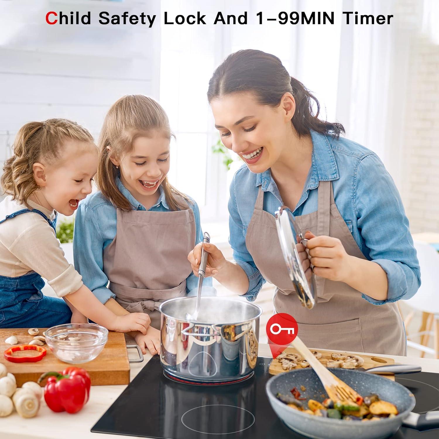 IsEasy 4 Burner Electric Cooktop 30 Inch Built-In Ceramic Cooktop Top, Electric Radiant Cooktop with Pause Function, Electric Stove Top, 220-240V 7200W, 9 Power Levels, Flexible Heating Zones