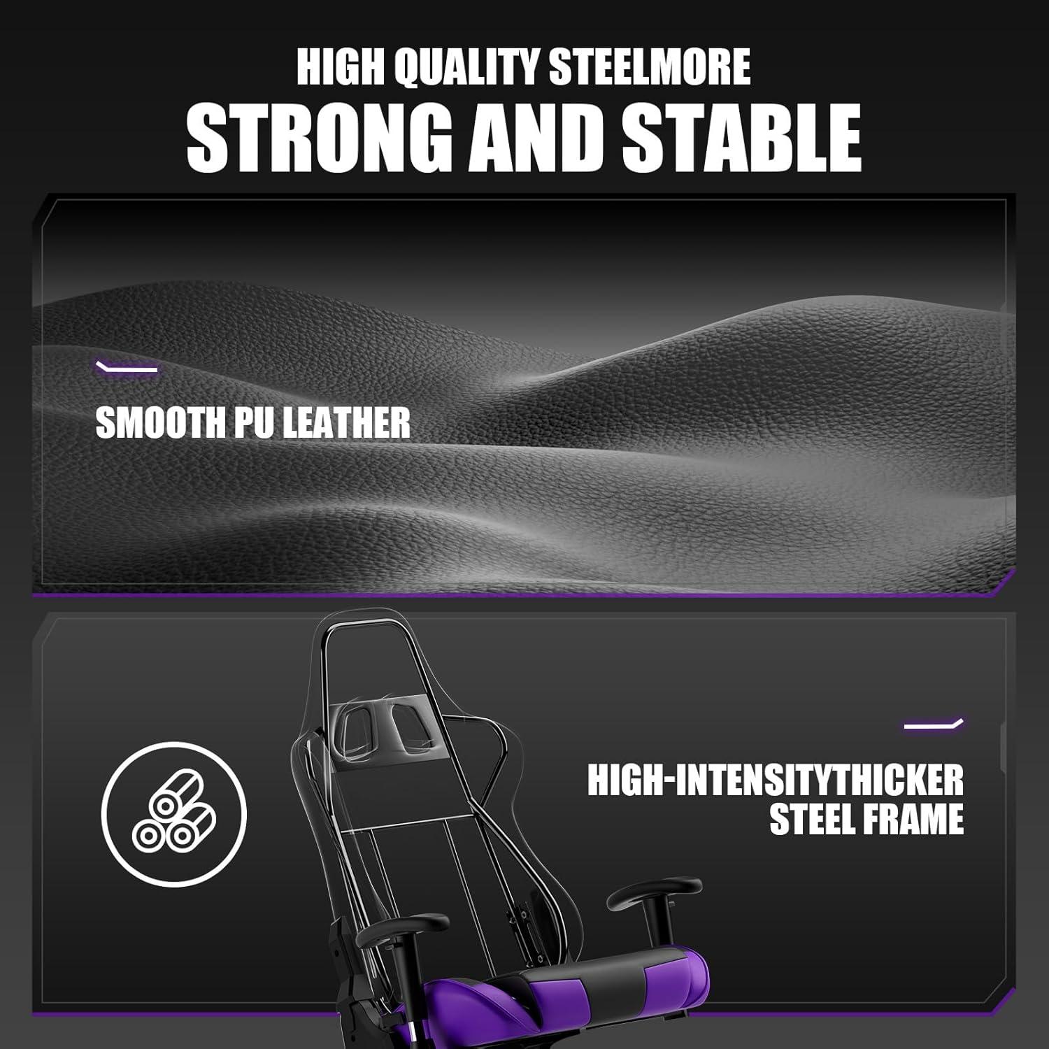 GTRACING Gaming Chair Office Chair PU Leather with Footrest & Adjustable Headrest, PURPLE