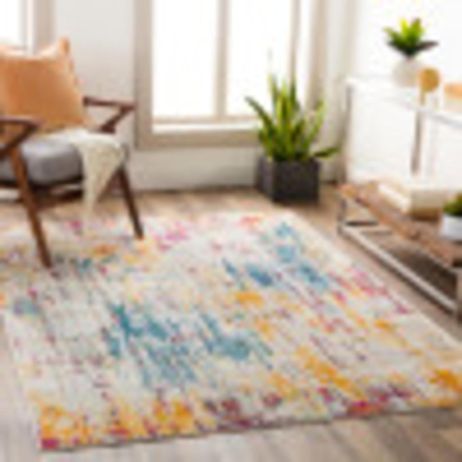 Modern Abstract Blue Synthetic 7'10" x 10' Area Rug