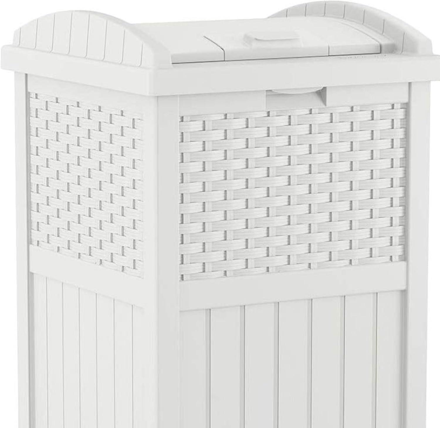 33 Gallon White Polypropylene Wicker Outdoor Trash Bin