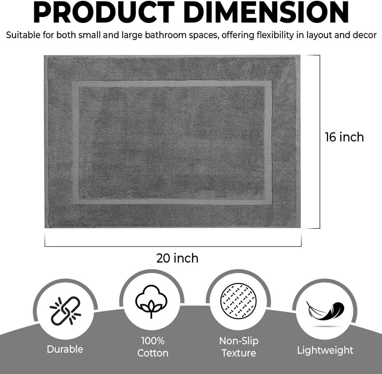 Bath Mat Floor Towel Set - Absorbent Cotton Hotel Spa Shower/Bathtub Mats [Not a Bathroom Rug] 22"x34" Pack of 2