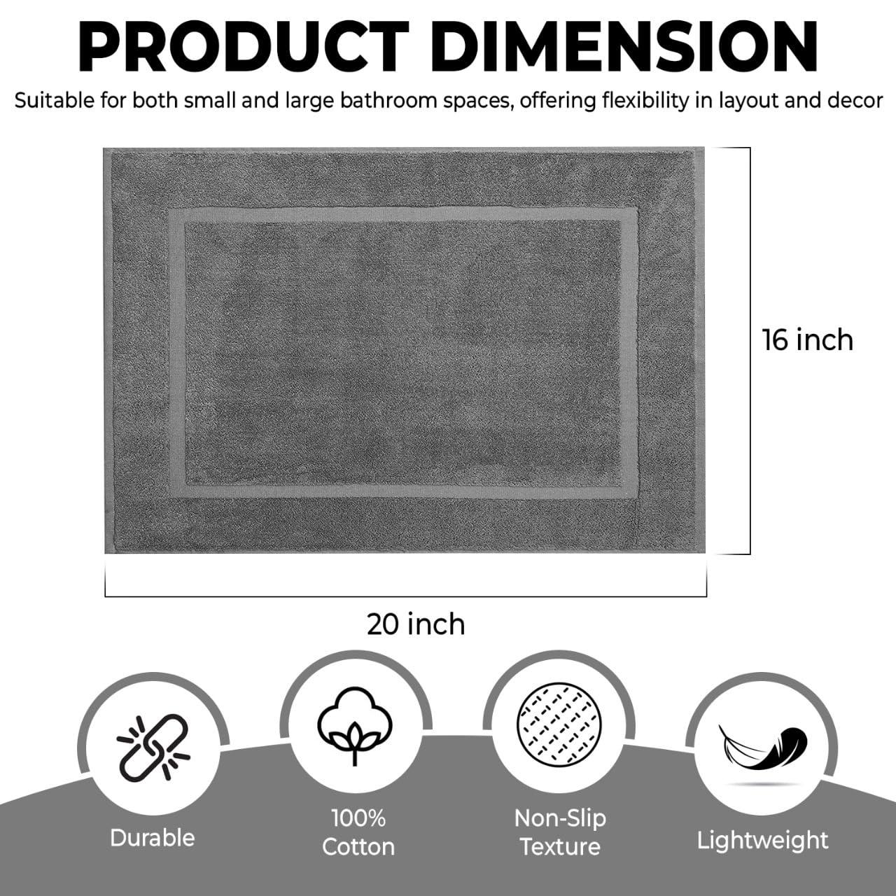 Bath Mat Floor Towel Set - Absorbent Cotton Hotel Spa Shower/Bathtub Mats [Not a Bathroom Rug] 22"x34" Pack of 2