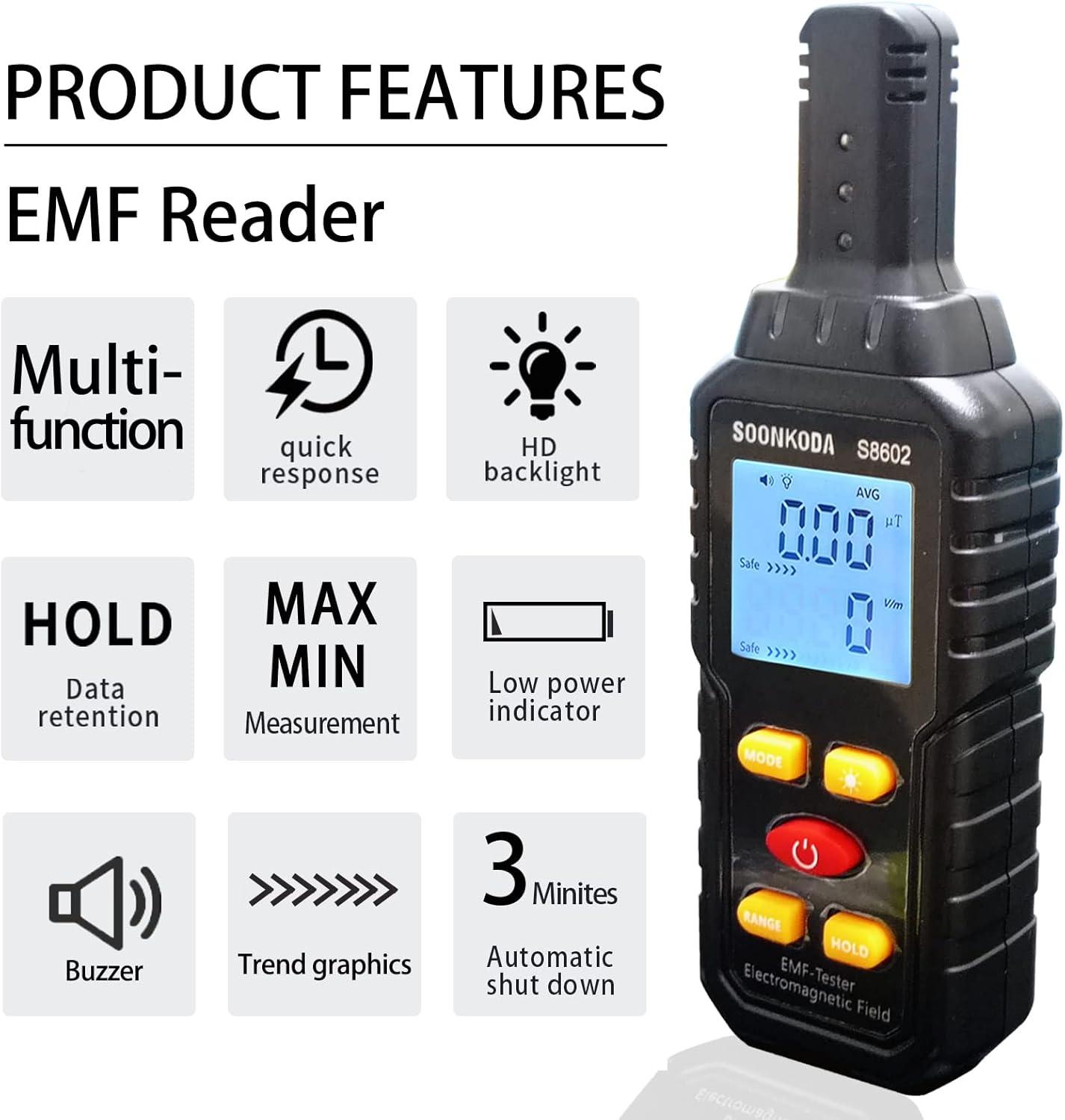 3-in-1 EMF Meter Electric and Magnetic Field Radiation Detector with Temperature Measurement, Graphical Display, and Alarm for Home, Office, and Industrial Use