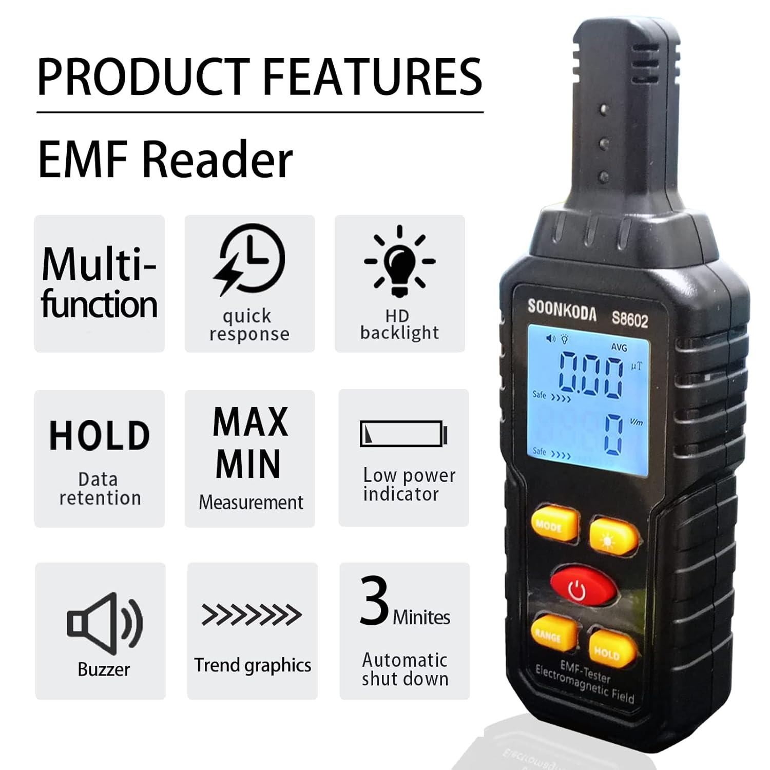3-in-1 EMF Meter Electric and Magnetic Field Radiation Detector with Temperature Measurement, Graphical Display, and Alarm for Home, Office, and Industrial Use