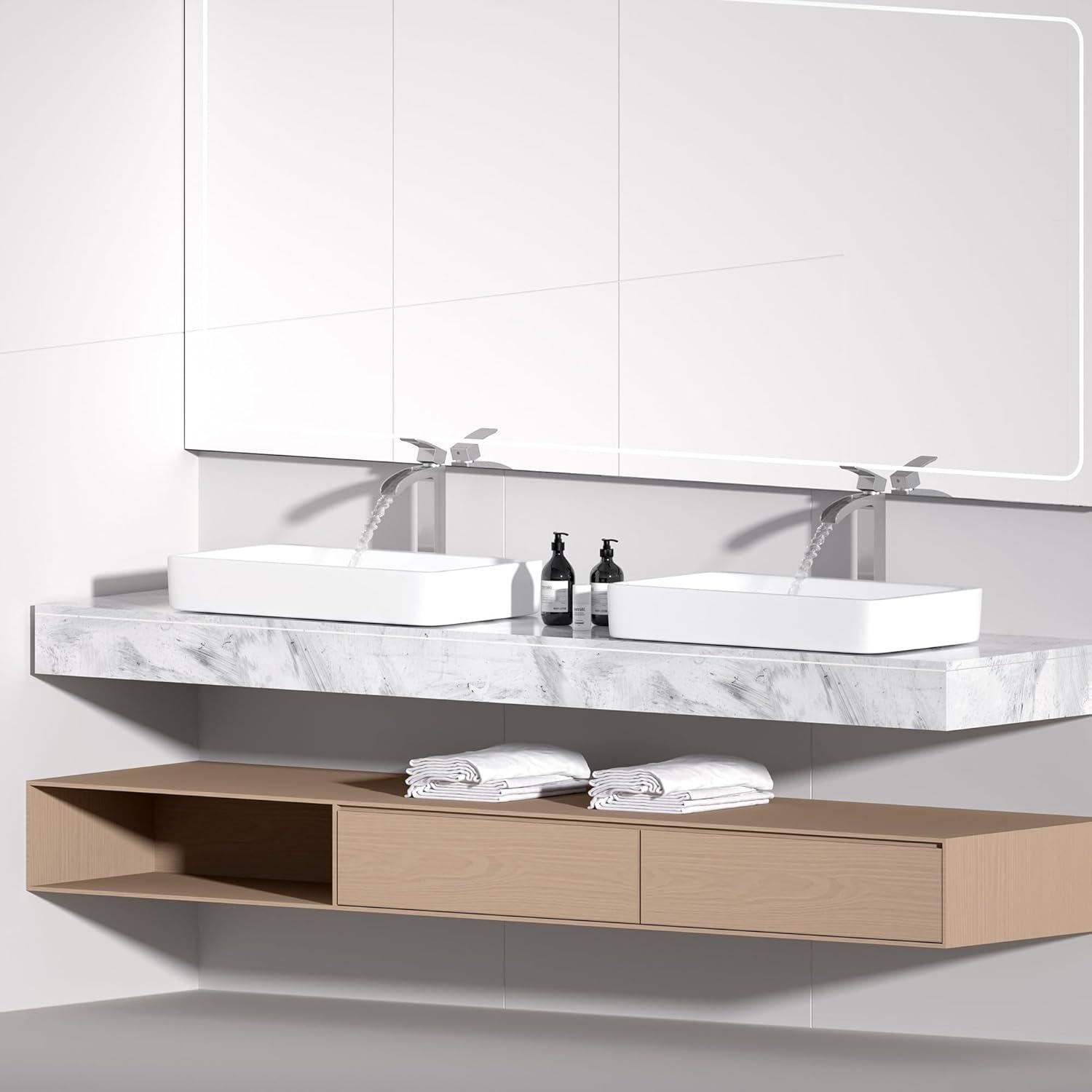 VOTON Vessel Sink Faucet Brushed Nickel Modern Tall Waterfall Bathroom Sink Faucet Single Handle Bathroom Faucet 1 Hole Bowl Lavatory Vanity Faucet, Rv Sink Camper Farmhouse Bathroom Faucet