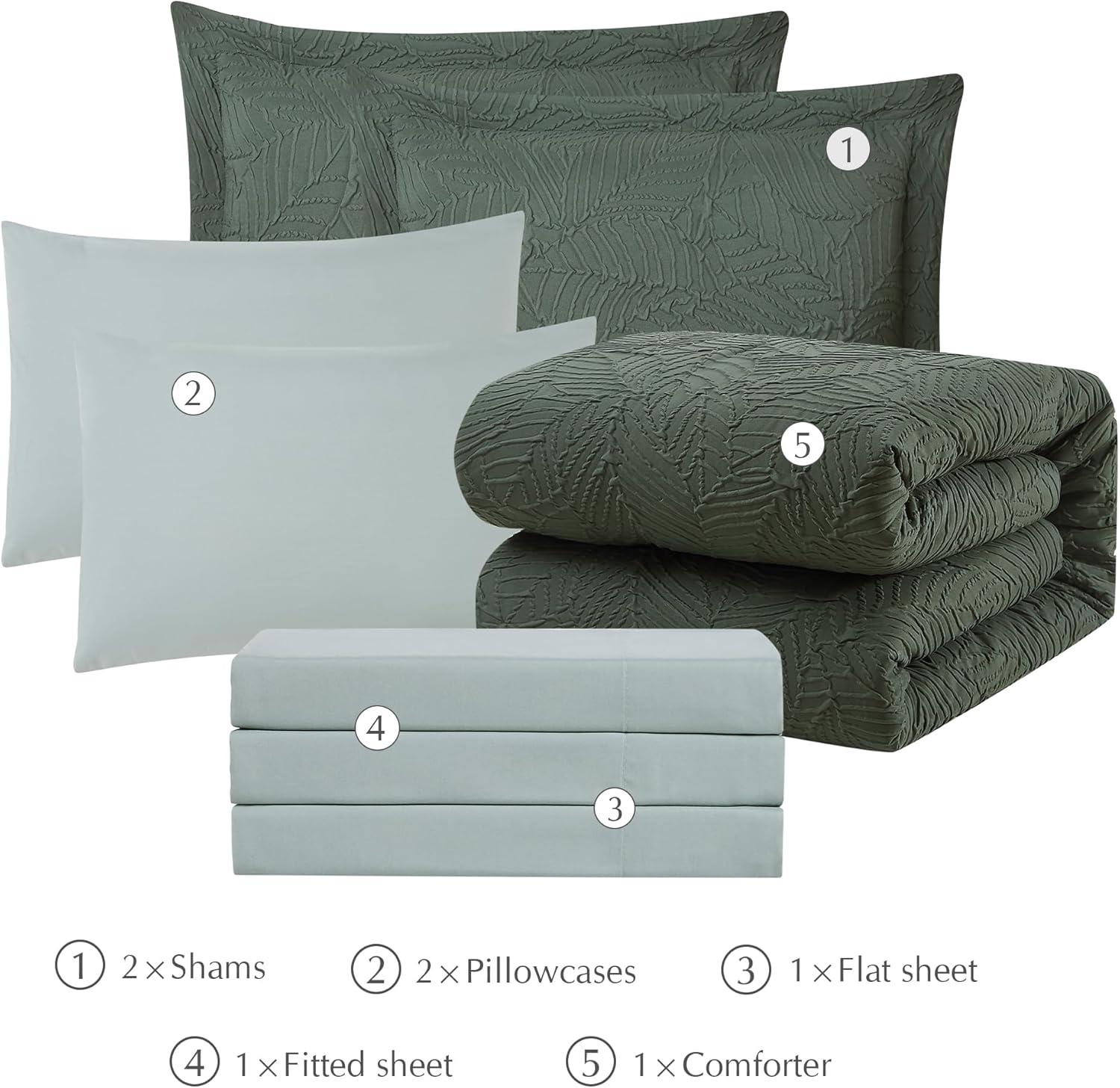 Dark Green Queen Microfiber Bed in a Bag Set