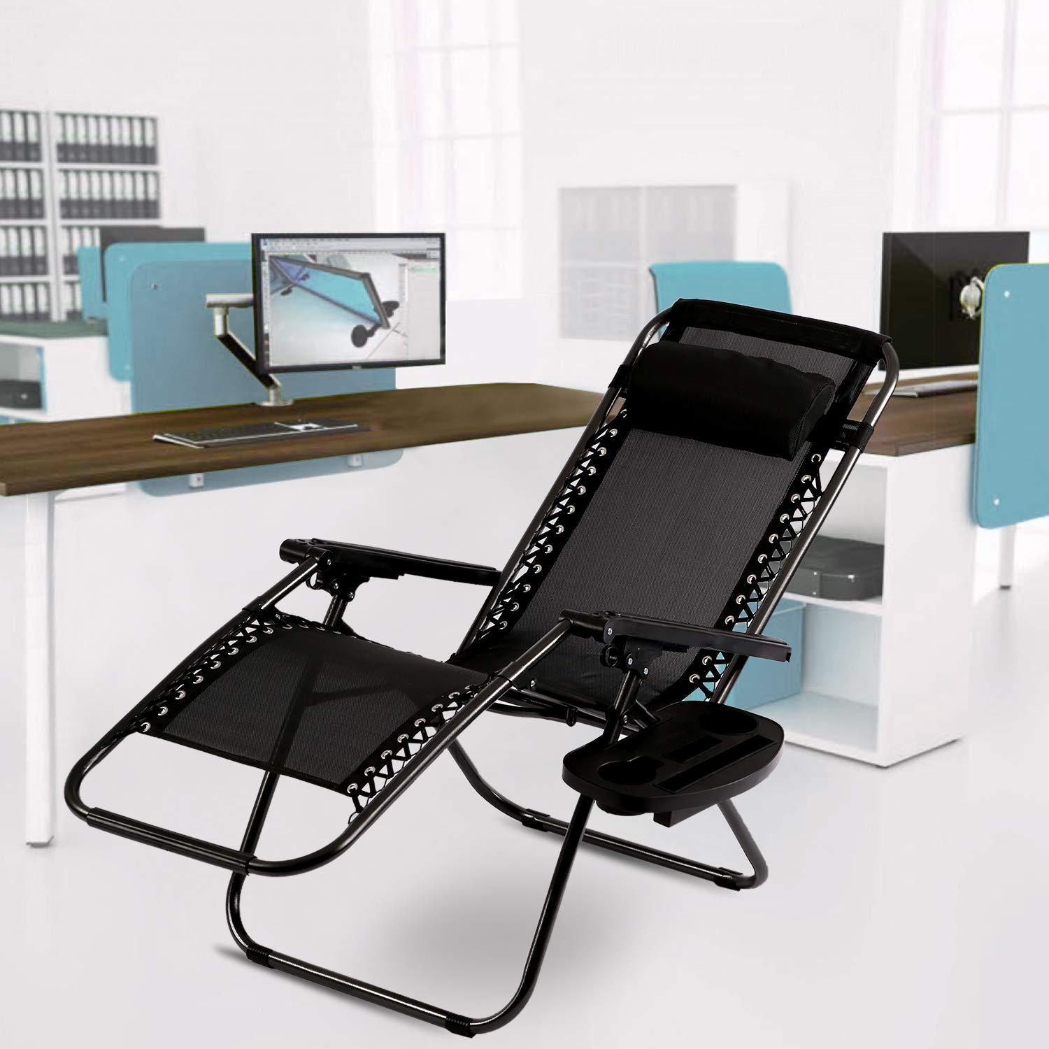 Costway 2 PCS Zero Gravity Chairs Lounge Patio Folding Recliner Outdoor Black with Cup Holder Black