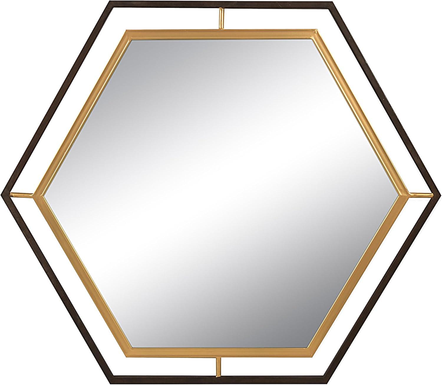 Hexagon Elegance 38" Gold and Black Metal Wall Mirror