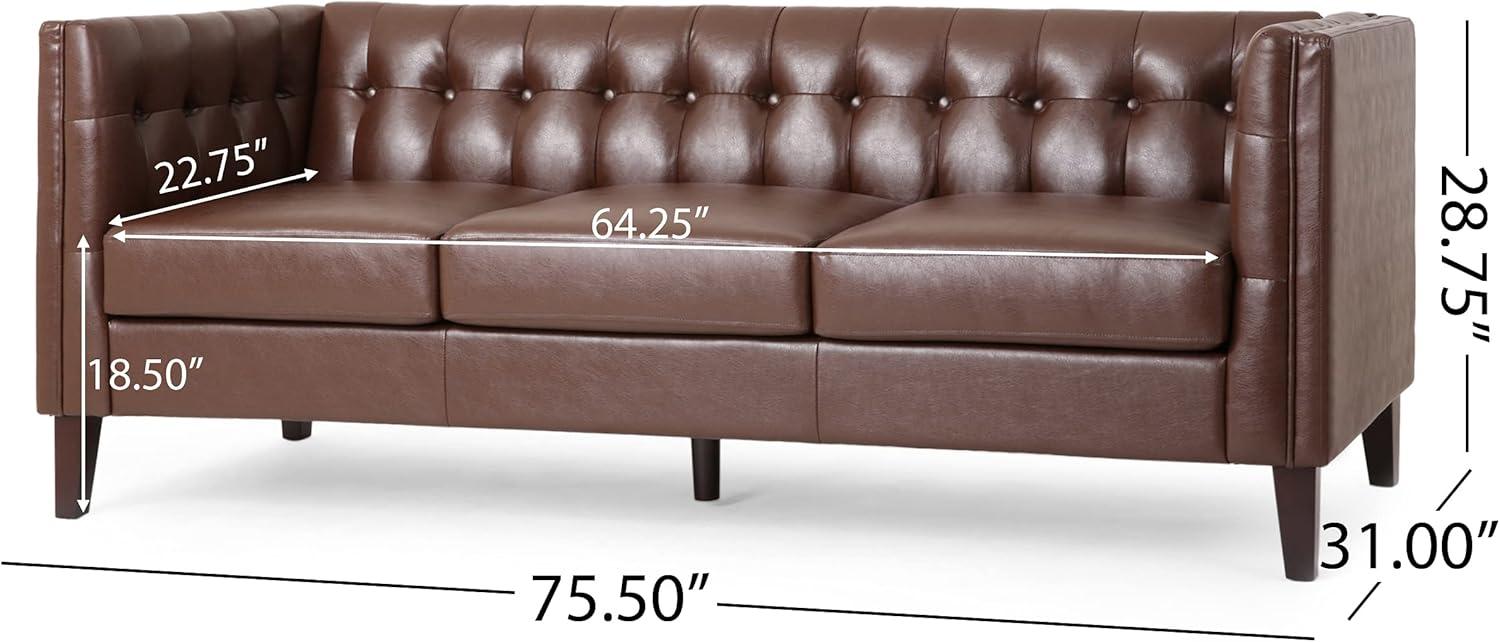Pondway Contemporary Faux Leather Tufted 3 Seater Sofa Dark Brown/Brown - Christopher Knight Home: Elegant Low Backrest, Birch Wood Legs