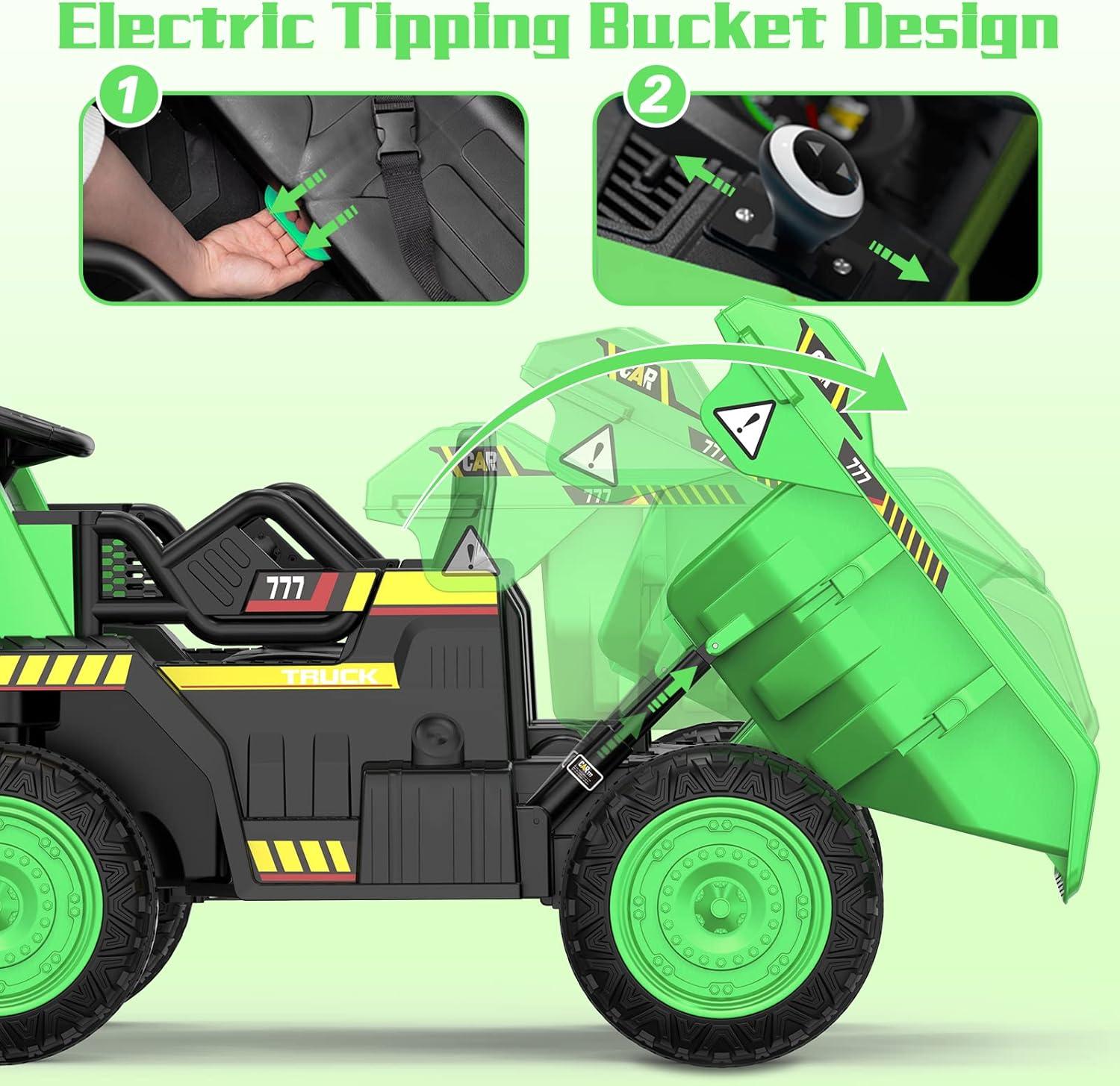 Green 12V Electric Ride-On Dump Truck with Remote Control