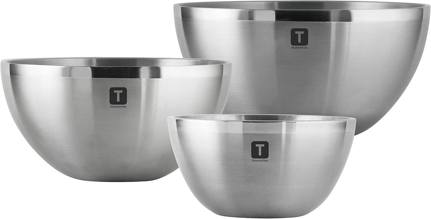 Tramontina 3 Pack Mixing Bowls - Stainless Steel - Double-Wall - Gourmet 80202/008DS