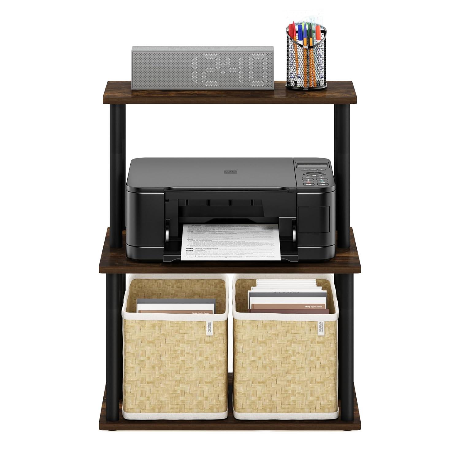 Furinno Turn-N-Tube 3-Tier Toolless Multipurpose Printer Stand Display Storage Shelf, Amber Pine/Black