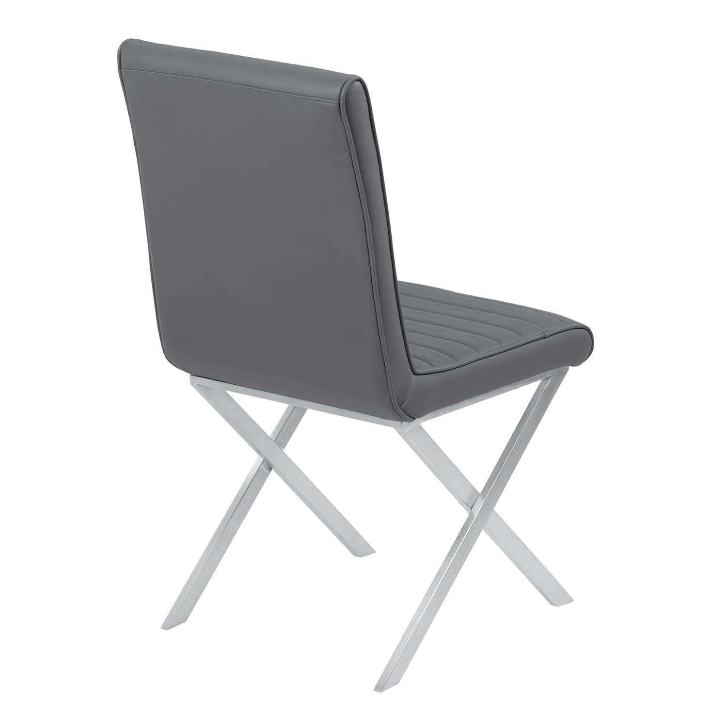 Armen Living Tempe Faux Leather Dining Chair in Gray/Stainless Steel (Set of 2)