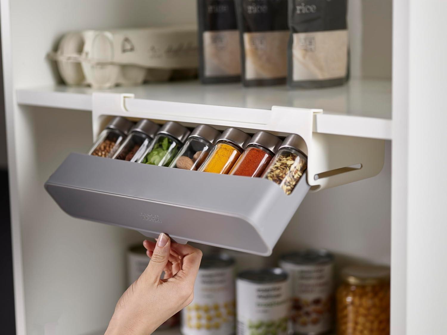 Grey Under-Shelf Kitchen Spice Rack Organizer