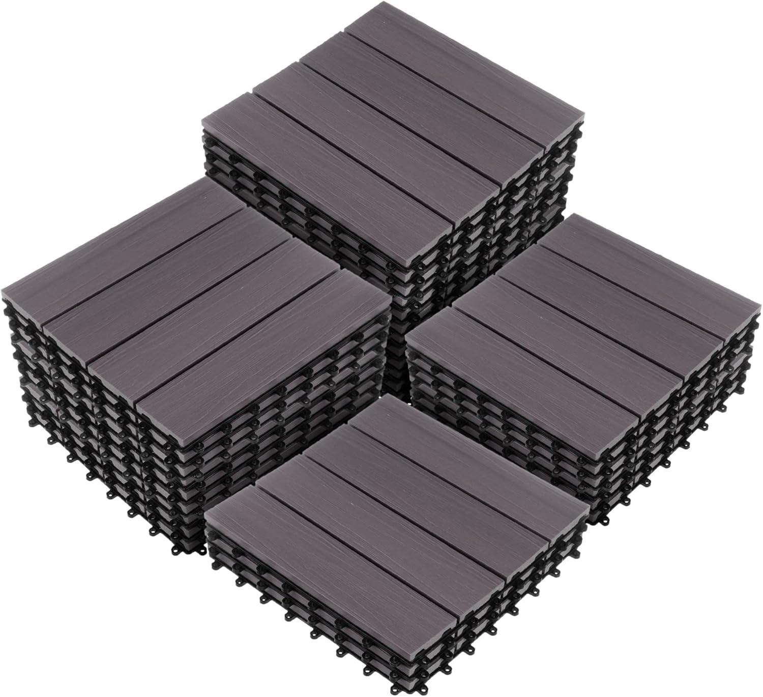 Gray Composite Wood Interlocking Deck Tiles, 30-Pack