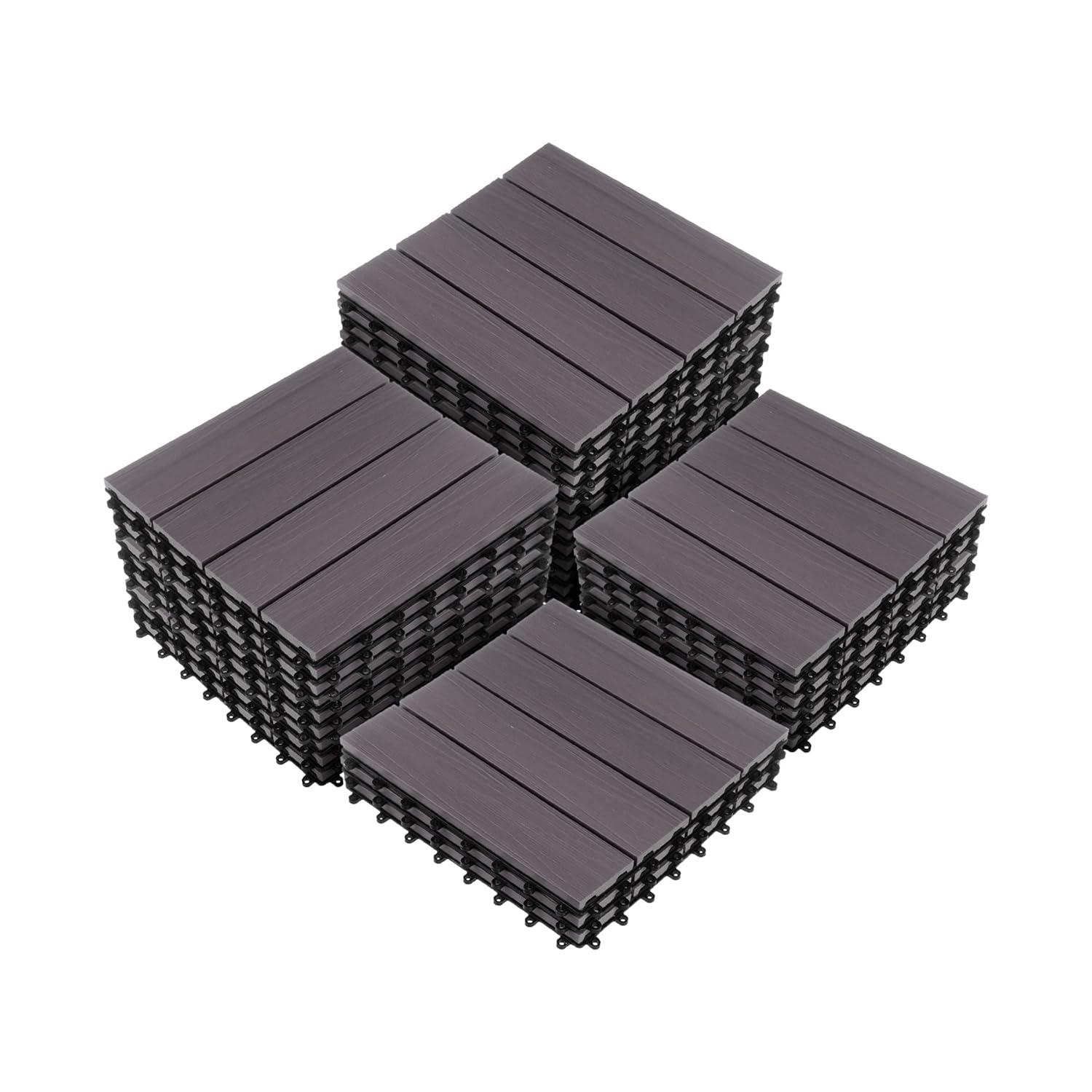 Gray Composite Wood Interlocking Deck Tiles, 30-Pack