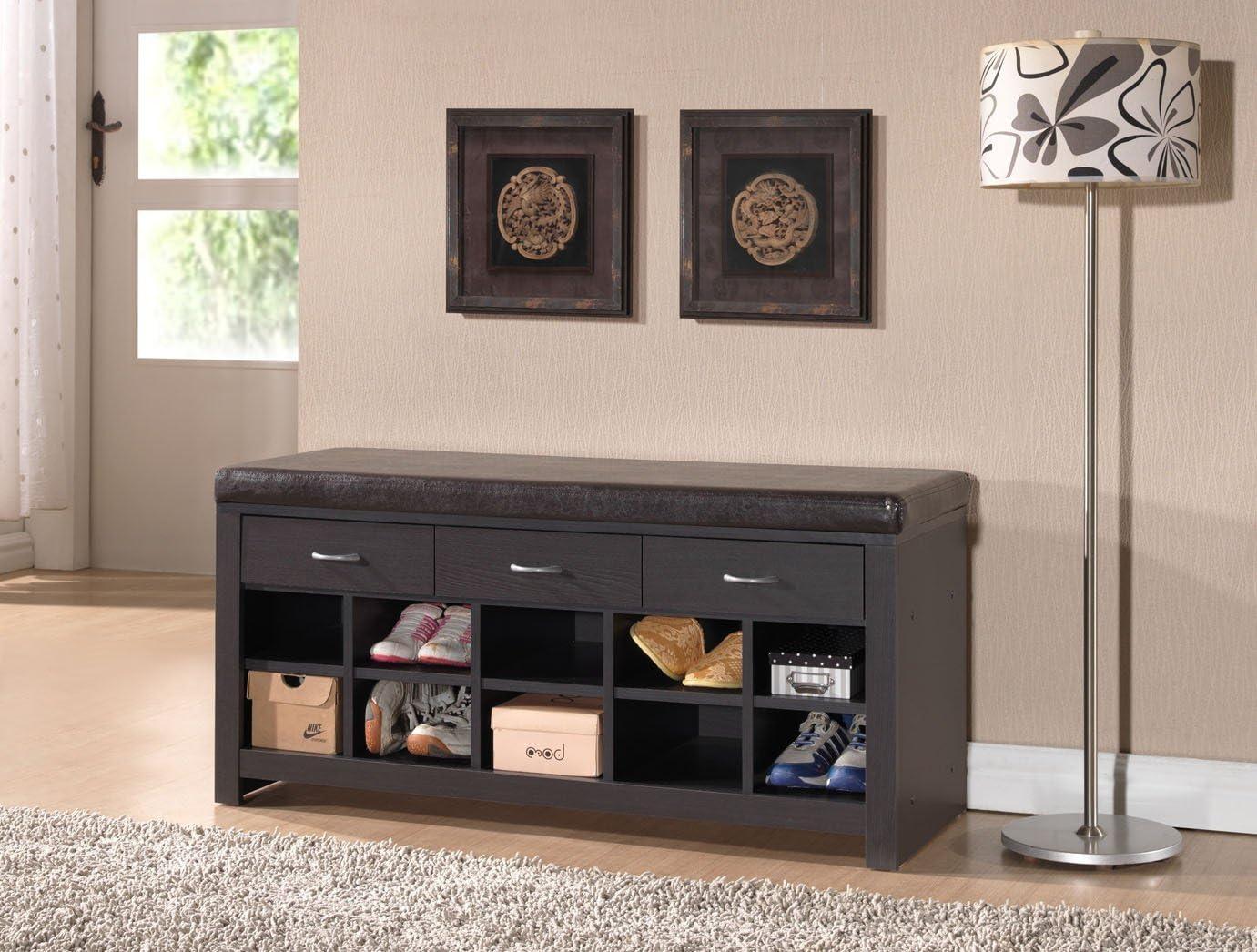 Espresso Finished Entryway Bench Dark Brown - Baxton Studio: Modern Wood Storage, Dry Dust Care