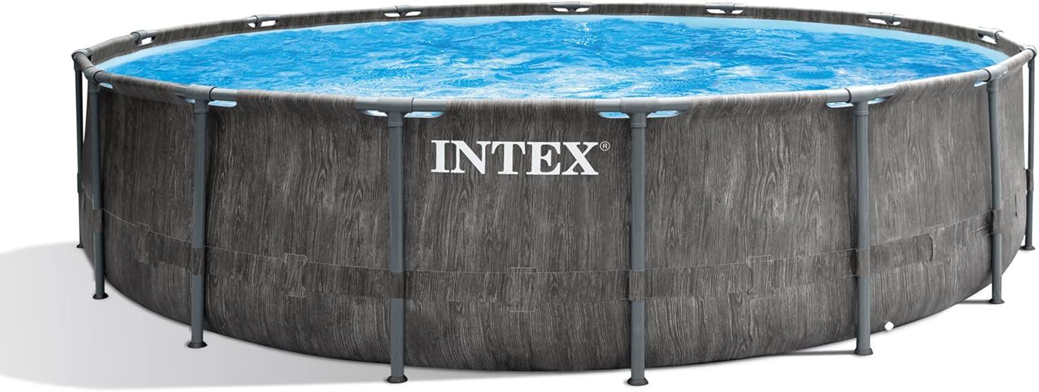 INTEX Round Prism Frame 15ft x 48in Above Ground Swimming Pool Set w/ Pump