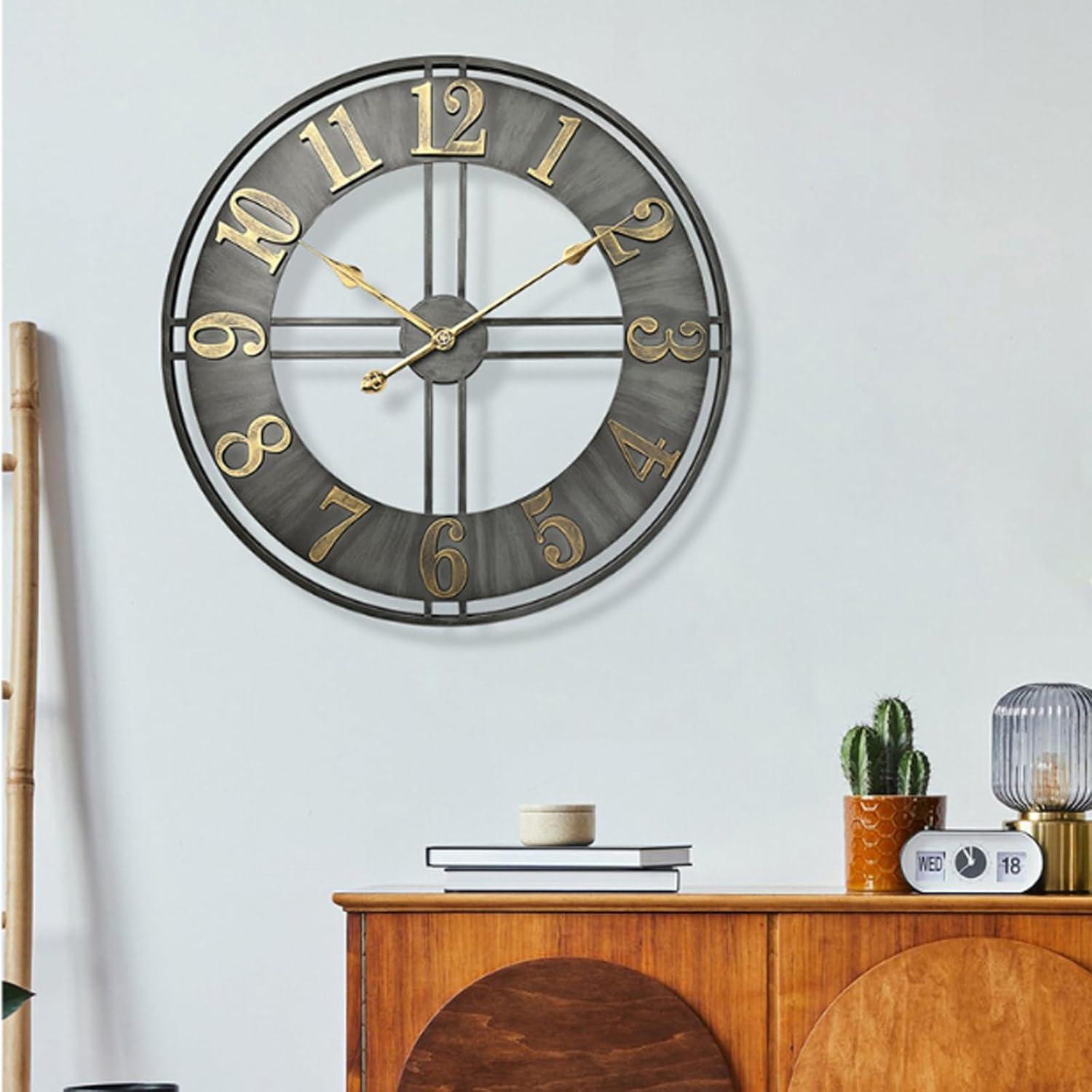 Oversized Black Metal Analog Wall Clock with Arabic Numerals