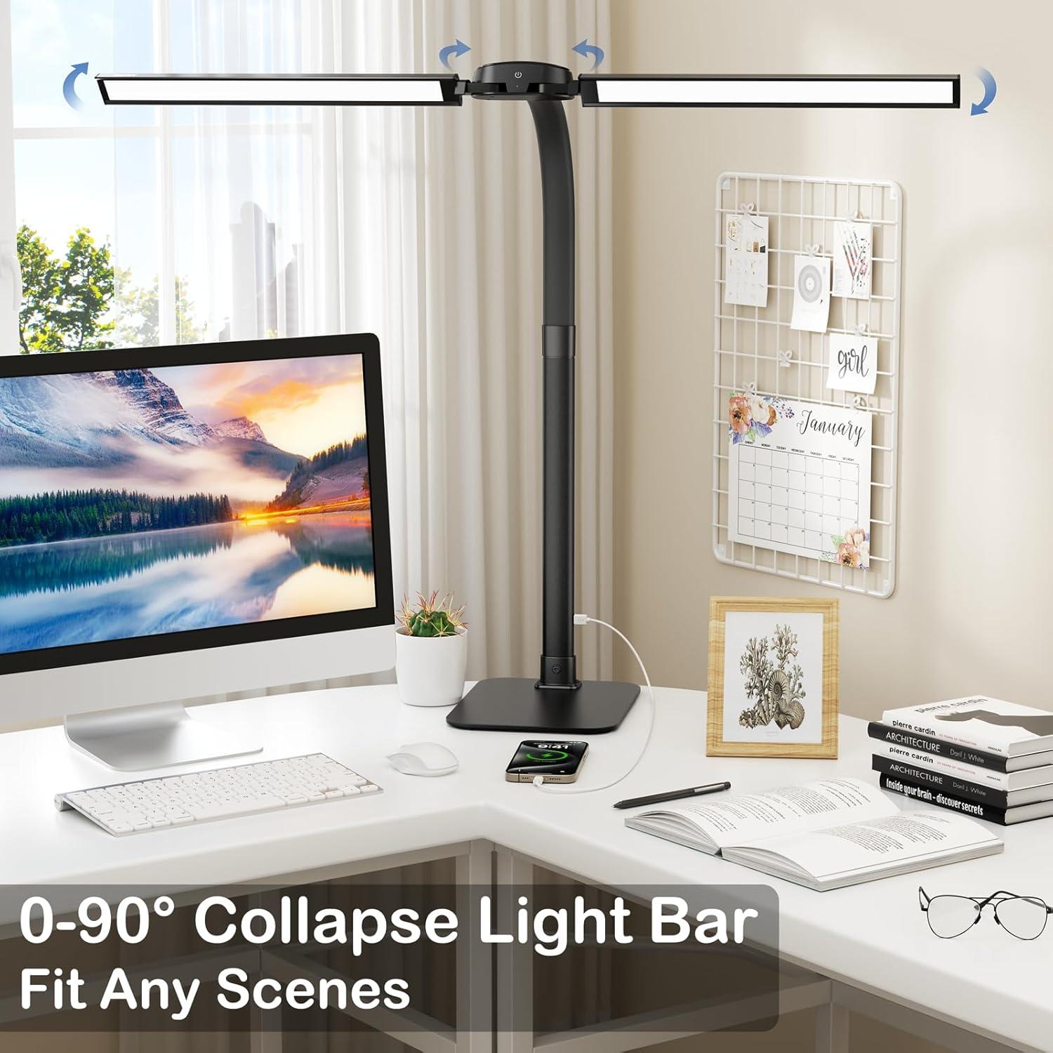 Black Adjustable LED Desk Lamp with USB Charging Port