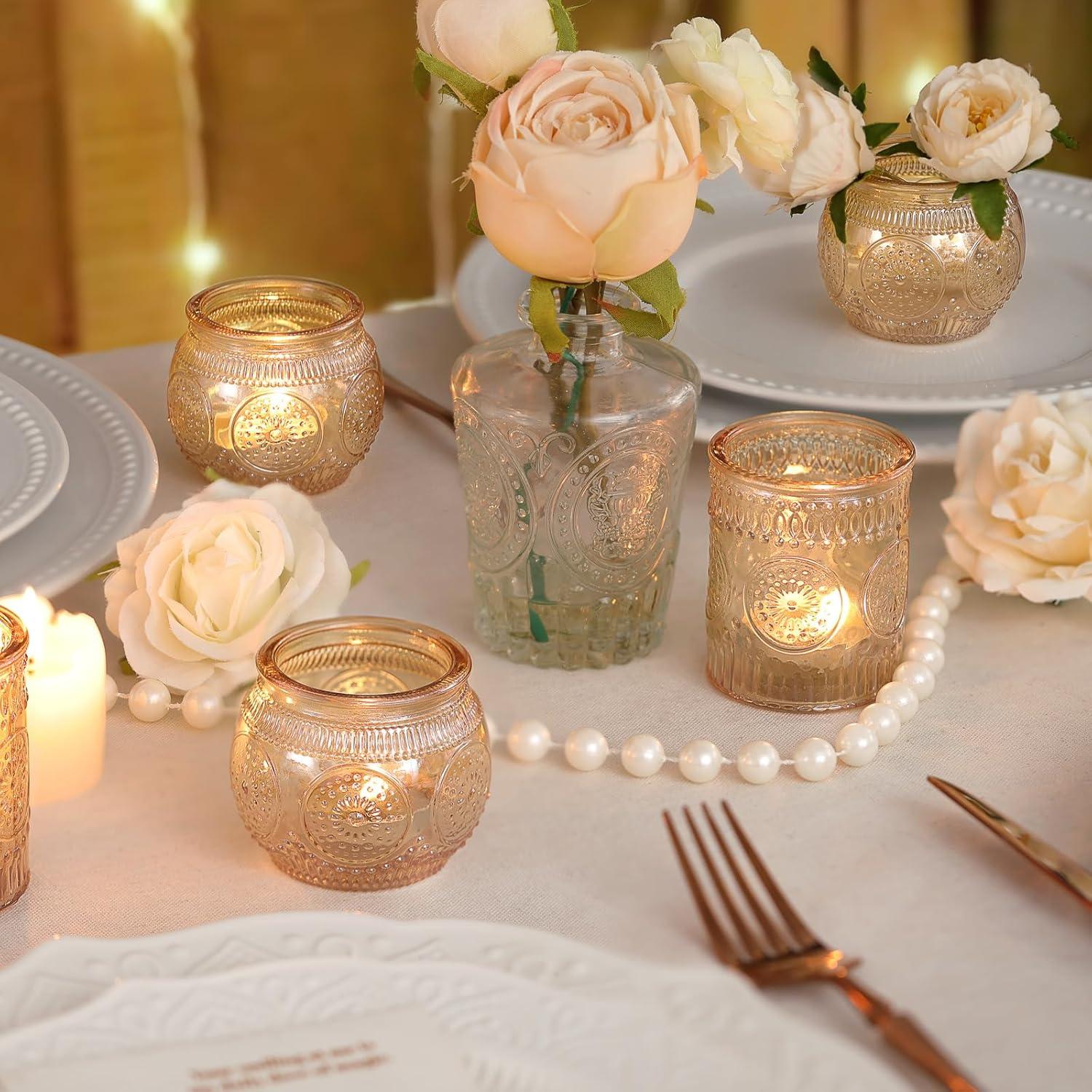 Gold Embossed Glass Tealight Candle Holders Set of 36