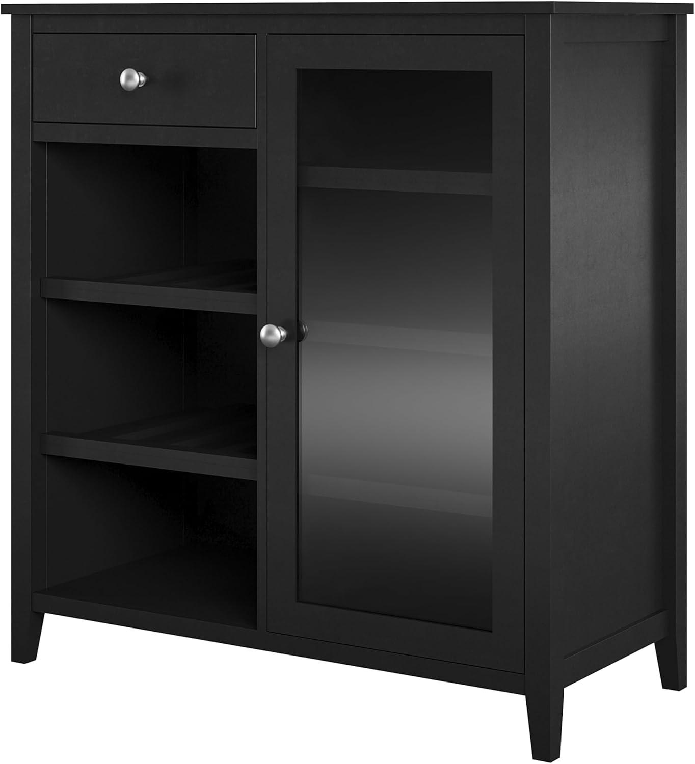 Tuxedo Black Painted MDF Bar Cabinet with Glass Door