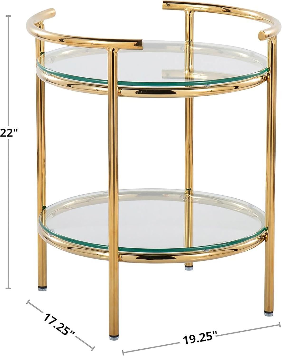 Rhonda Side Table Gold/Clear Glass - LumiSource: Art Deco, Tiered Design, Oval Shape, 22" Height