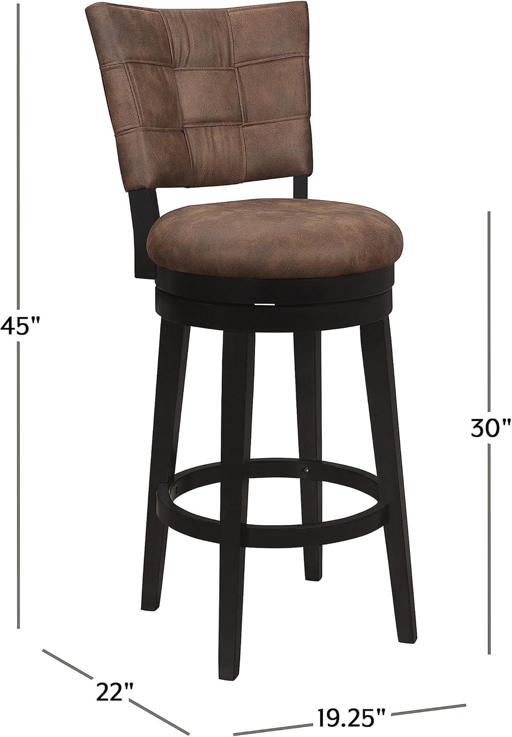 30" Kaede Wood and Upholstered Swivel Barstool Black/Chestnut - Hillsdale Furniture: Matte Finish, Faux Leather, Fixed Height