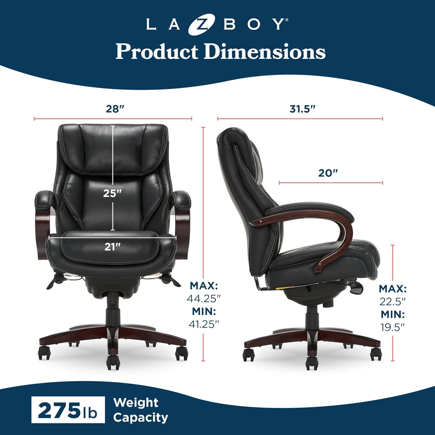 La-Z-Boy La-Z-Boy Bellamy Executive Office Chair with Memory Foam Cushions, Real Wood Arms and Swivel Base, Waterfall Seat Edge, Faux Bonded Leather