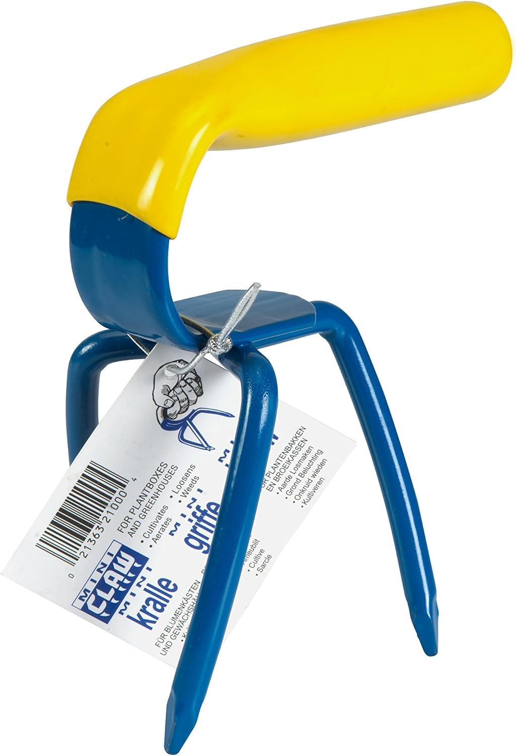 Blue and Yellow Mini Garden Claw Cultivator with Ergonomic Handle