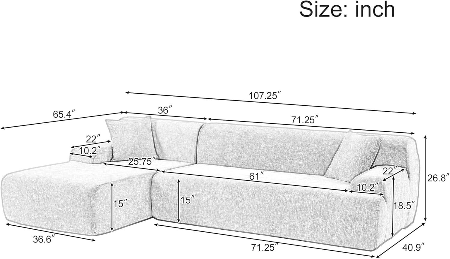 P PURLOVE L-Shape Sectional Sofa, Modern Minimalist Style Sectional Sofa Couch with 2 Free Pillows, 3-Seat Chenille Fabric Couch with Chaise Lounge for Living Room, Apartment, Office (Beige)