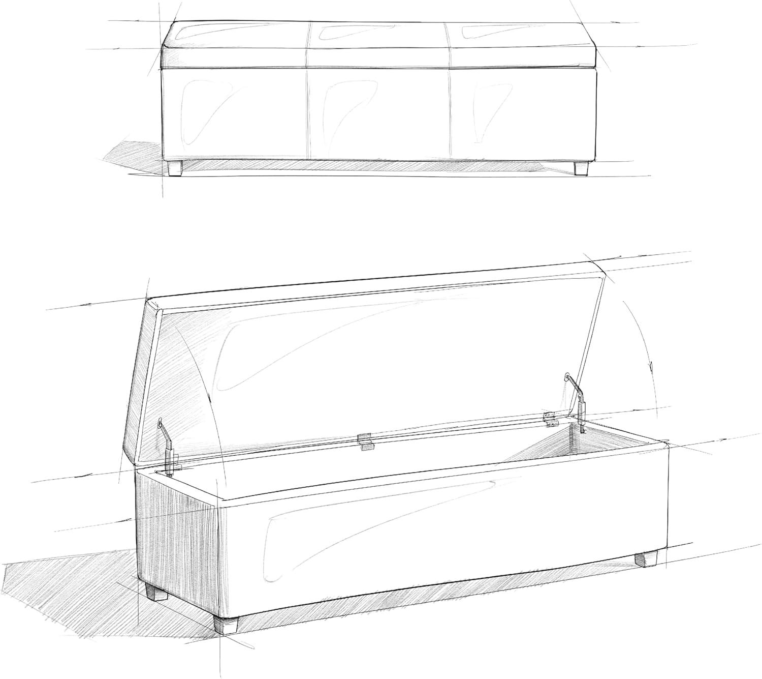 Simpli Home Avalon 54"W Upholstered Storage Ottoman Bench with Interior Storage and Safety Hinges