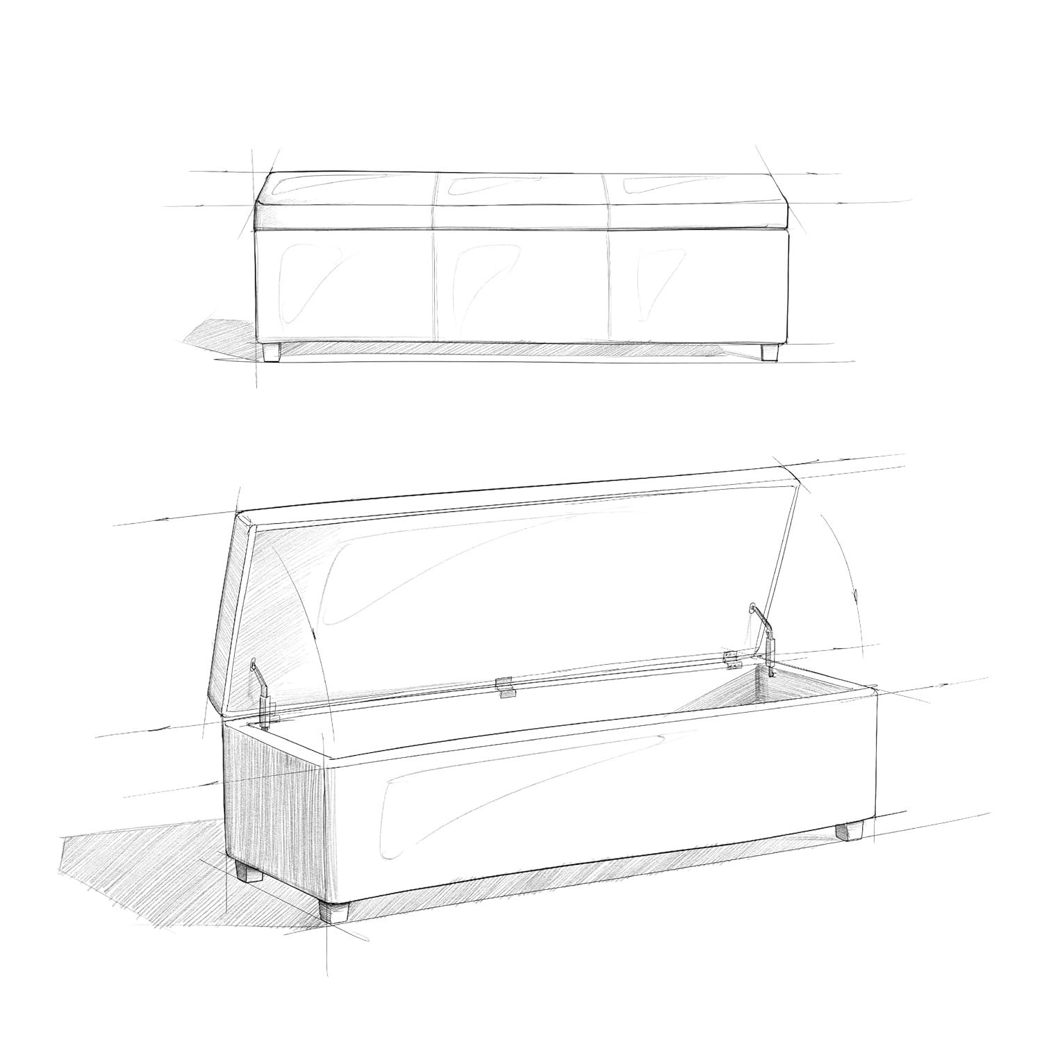 Simpli Home Avalon 54"W Upholstered Storage Ottoman Bench with Interior Storage and Safety Hinges