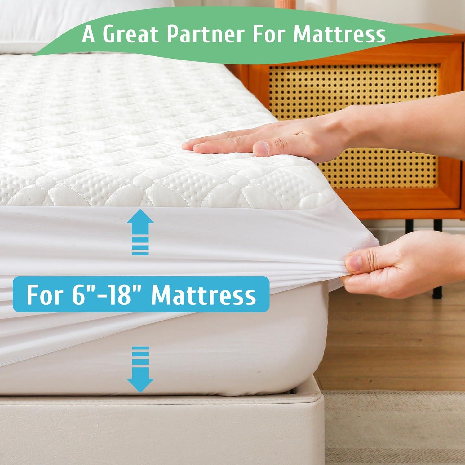 DLD Queen Mattress Protector, Waterproof Breathable Noiseless Queen Mattress Pad with Deep Pocket for 6-18 inches Mattress, White