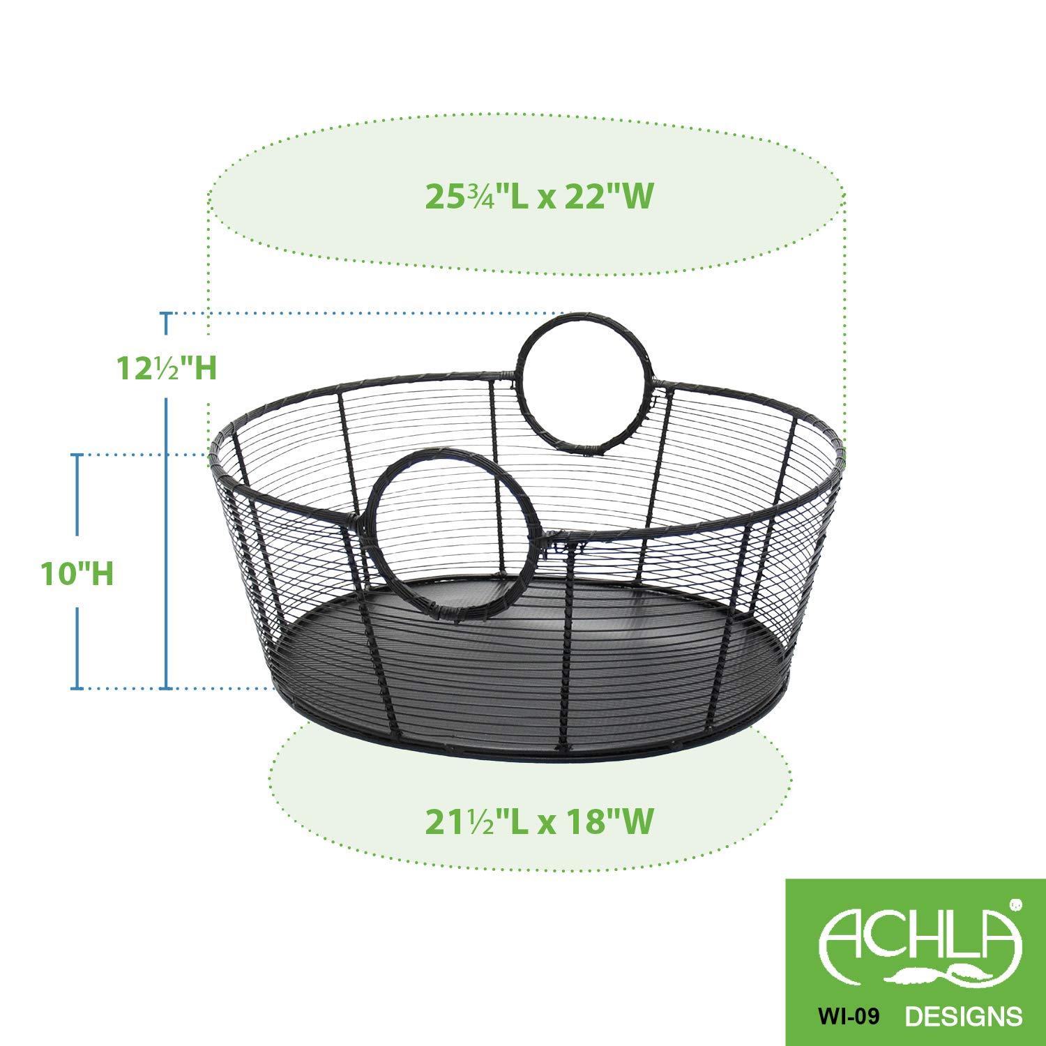 25.5" Large Hand-Woven Steel Harvest Basket: Sturdy O-Handles, Solid Base - ACHLA Designs