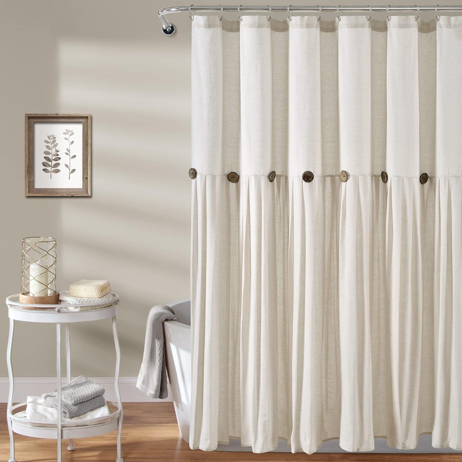 Linen Button Shower Curtain Off White Single 72X72