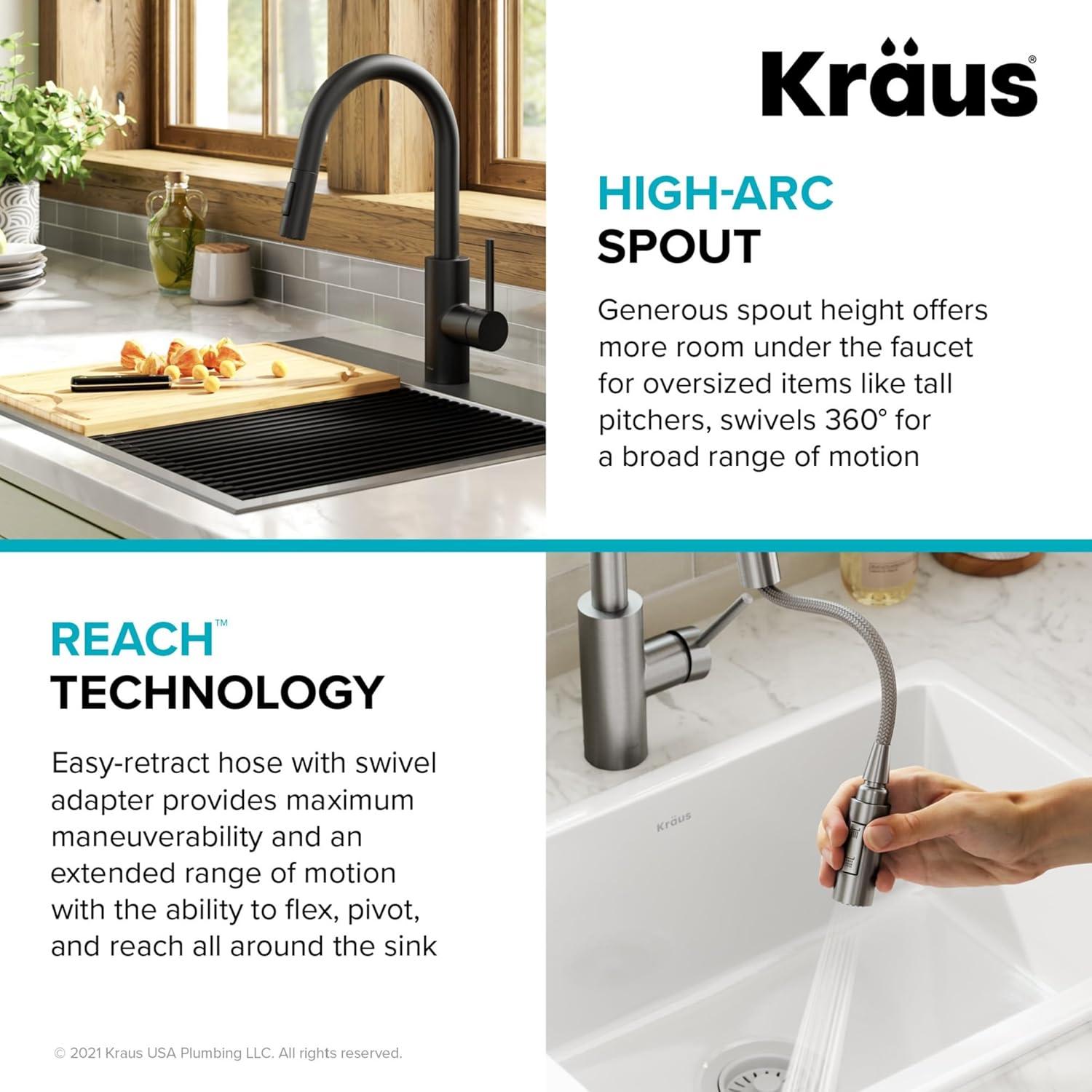 KRAUS Oletto Single Handle Pull Down Kitchen Faucet with QuickDock Top Mount Installation Assembly