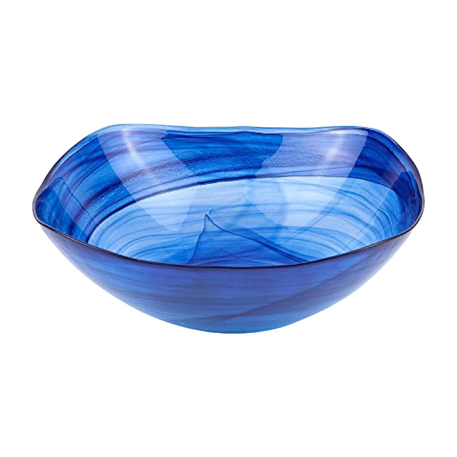 Badash Decorative Glass Serving Bowl, Alabaster Glass Centerpiece Fruit Bowl, Home Décor Table Accent Bowl, 10” Diameter, Cobalt Blue
