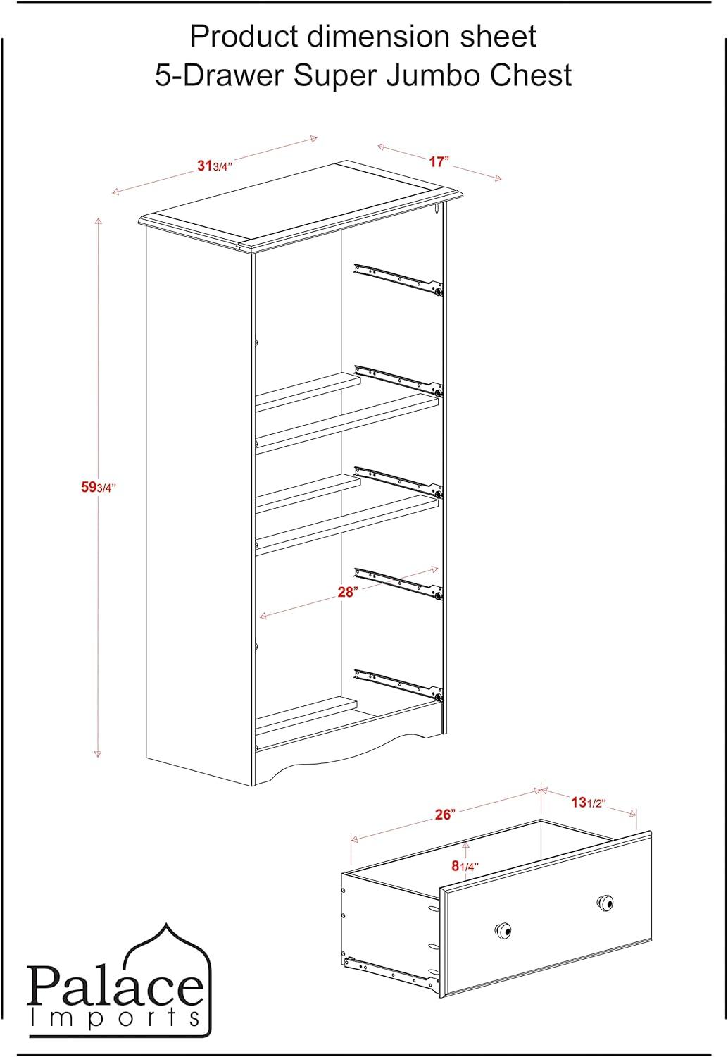 Serene White 5-Drawer Solid Pine Wood Chest with Lock and Deep Drawers