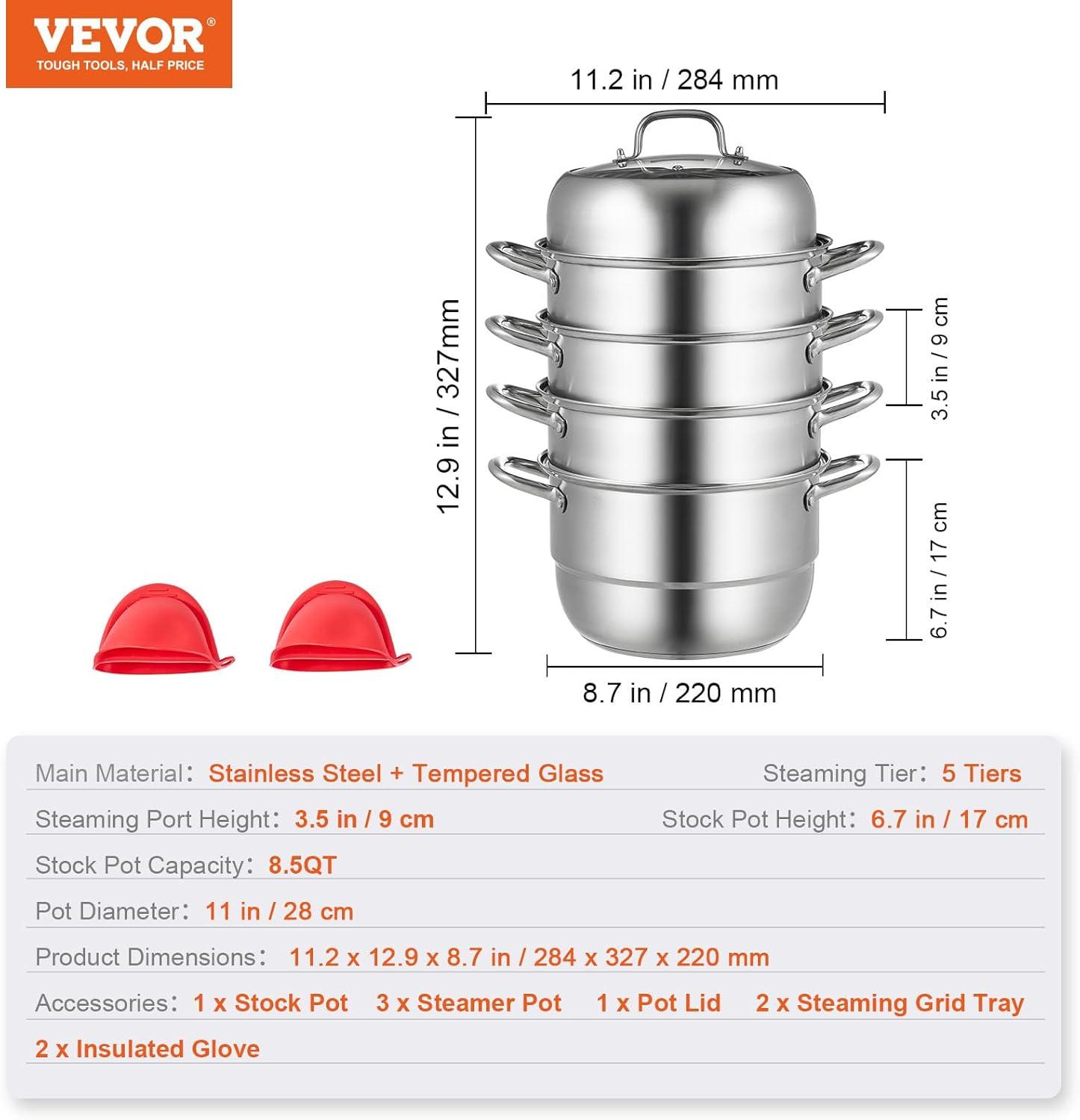 VEVOR 3-Tier Commercial Food Warmer Display, 1000W Food Display Warmer with Light, Adjustable Shelf and Temperature Display, 86℉~185℉ Steam Heating, 57L for Hamburger, Pizza, Bread, Fried Chicken