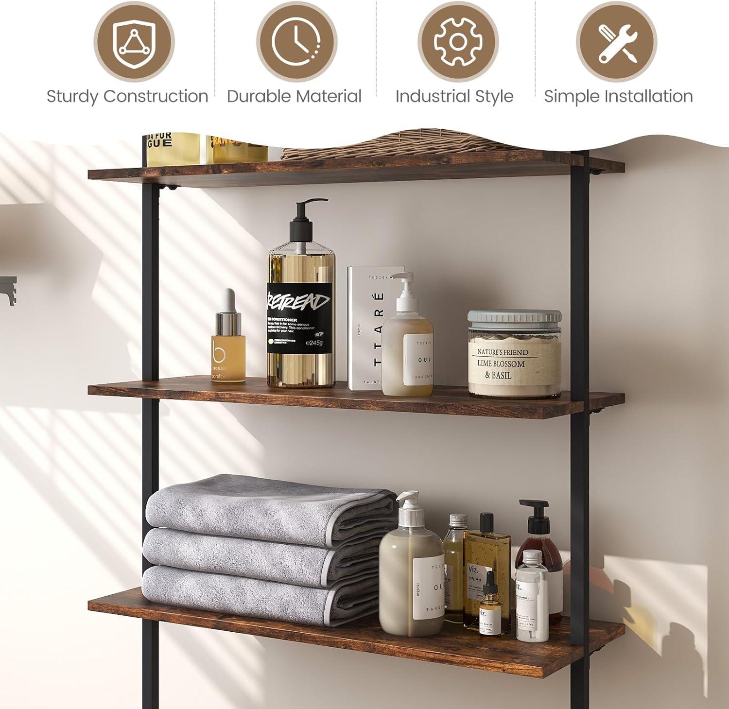 Rustic Brown 4-Tier MDF and Metal Ladder Bookshelf