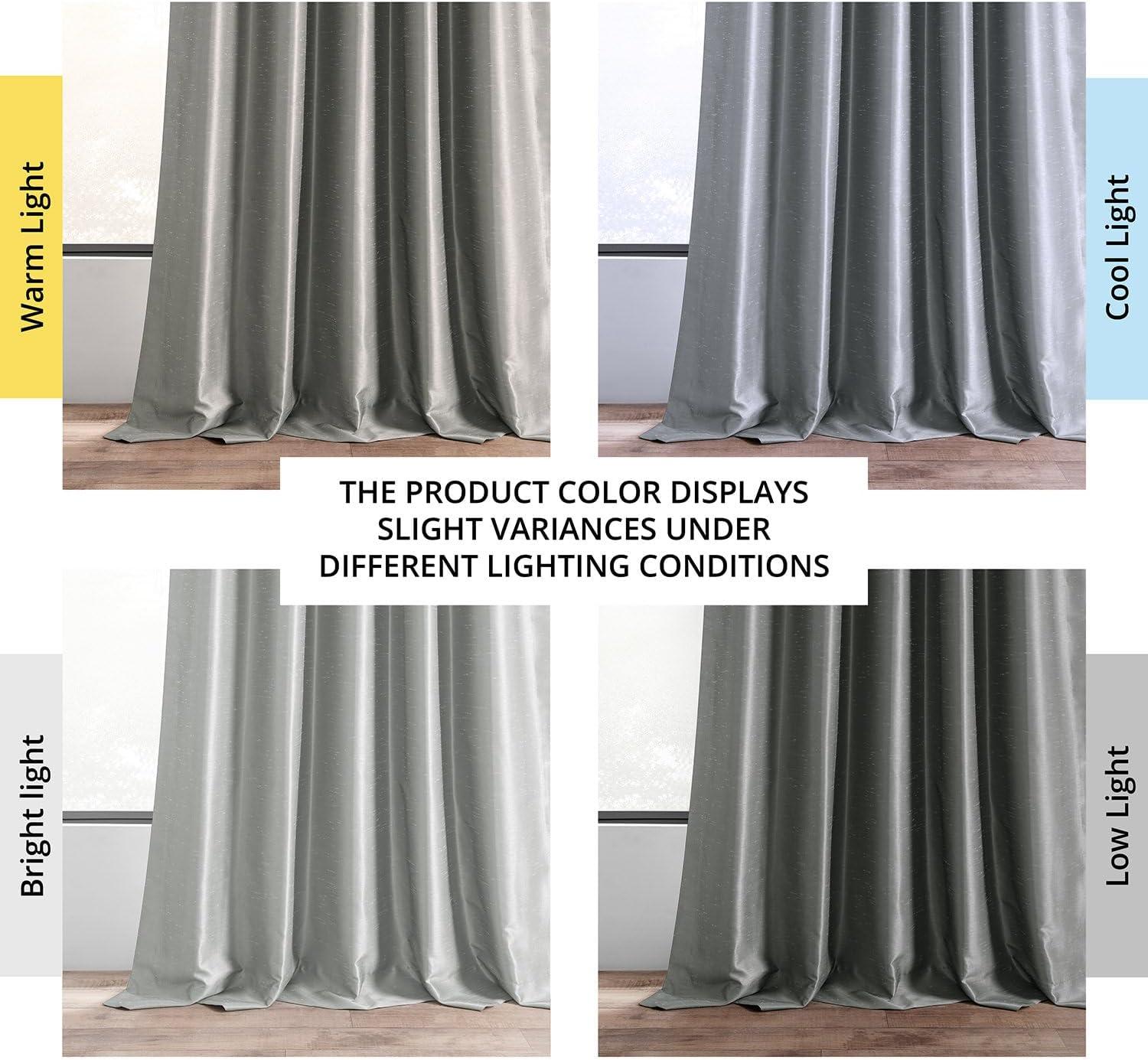 Silver Faux Silk Blackout Pleated Puddle Length Drapes