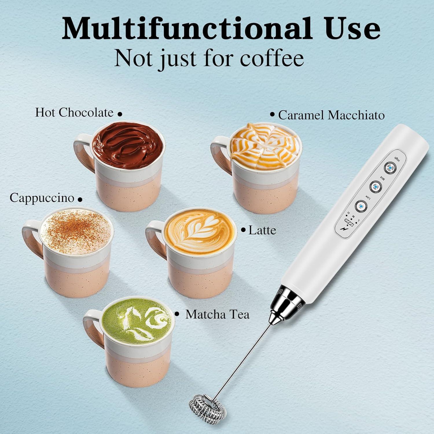 Silver Rechargeable Handheld Milk Frother with 3 Whisks