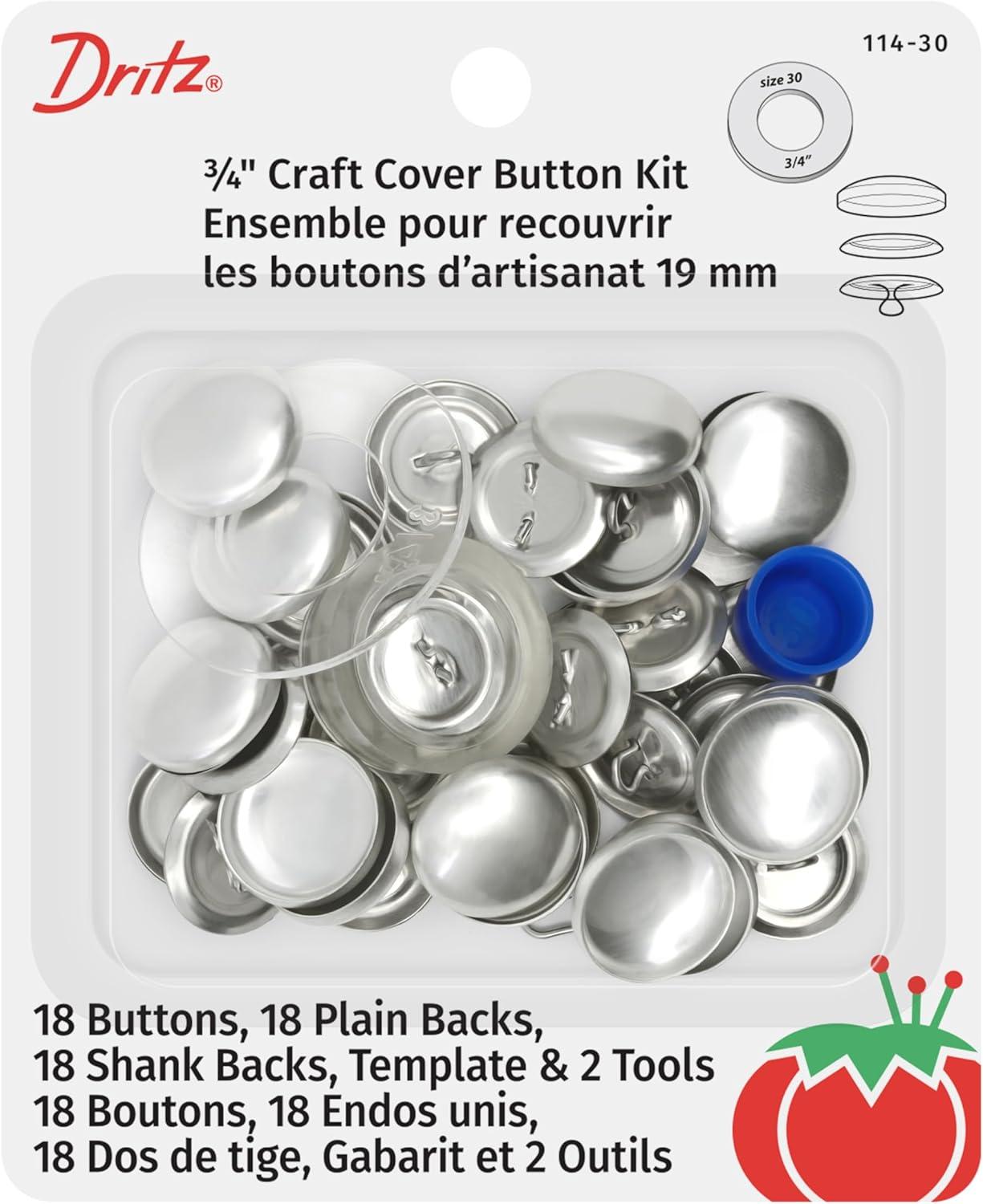 Dritz 3/4" Set of 18 Craft Cover Button Kit with Tools Nickel: Metal Sewing Fasteners, Silver Button Covers
