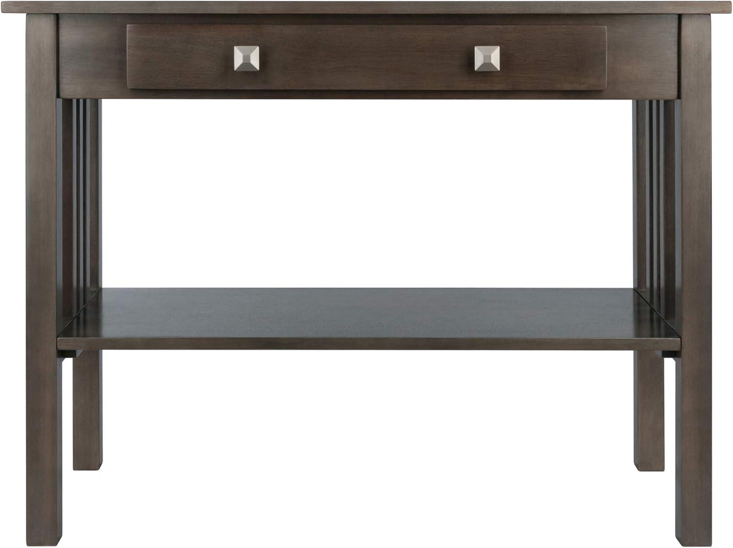 Transitional Oyster Gray Solid Wood Console Table with Storage