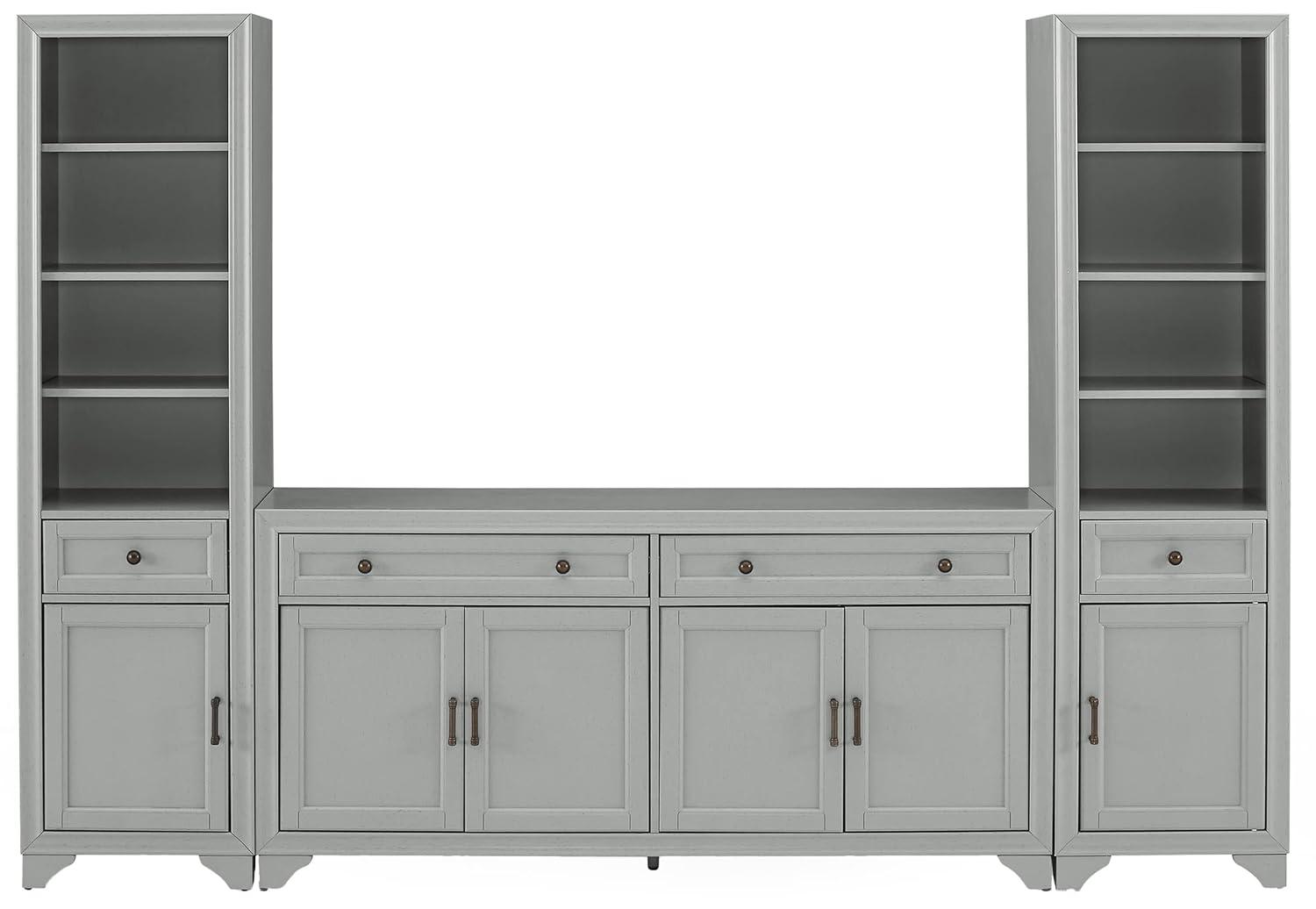 3pc Tara Sideboard and Bookcase Set Distressed Gray - Crosley