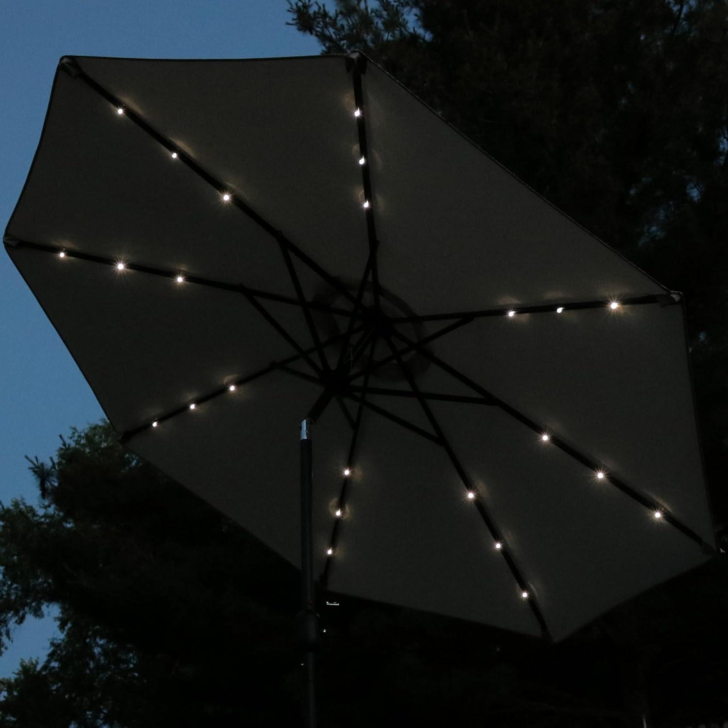 Sunnydaze Outdoor Aluminum Pool Patio Umbrella with Solar LED Lights, Tilt, and Crank - 9'